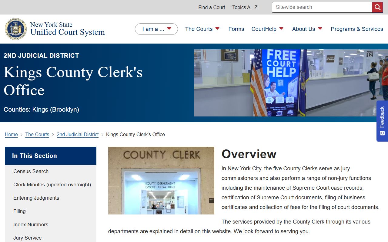 Kings County Clerk office page for Kings County court records