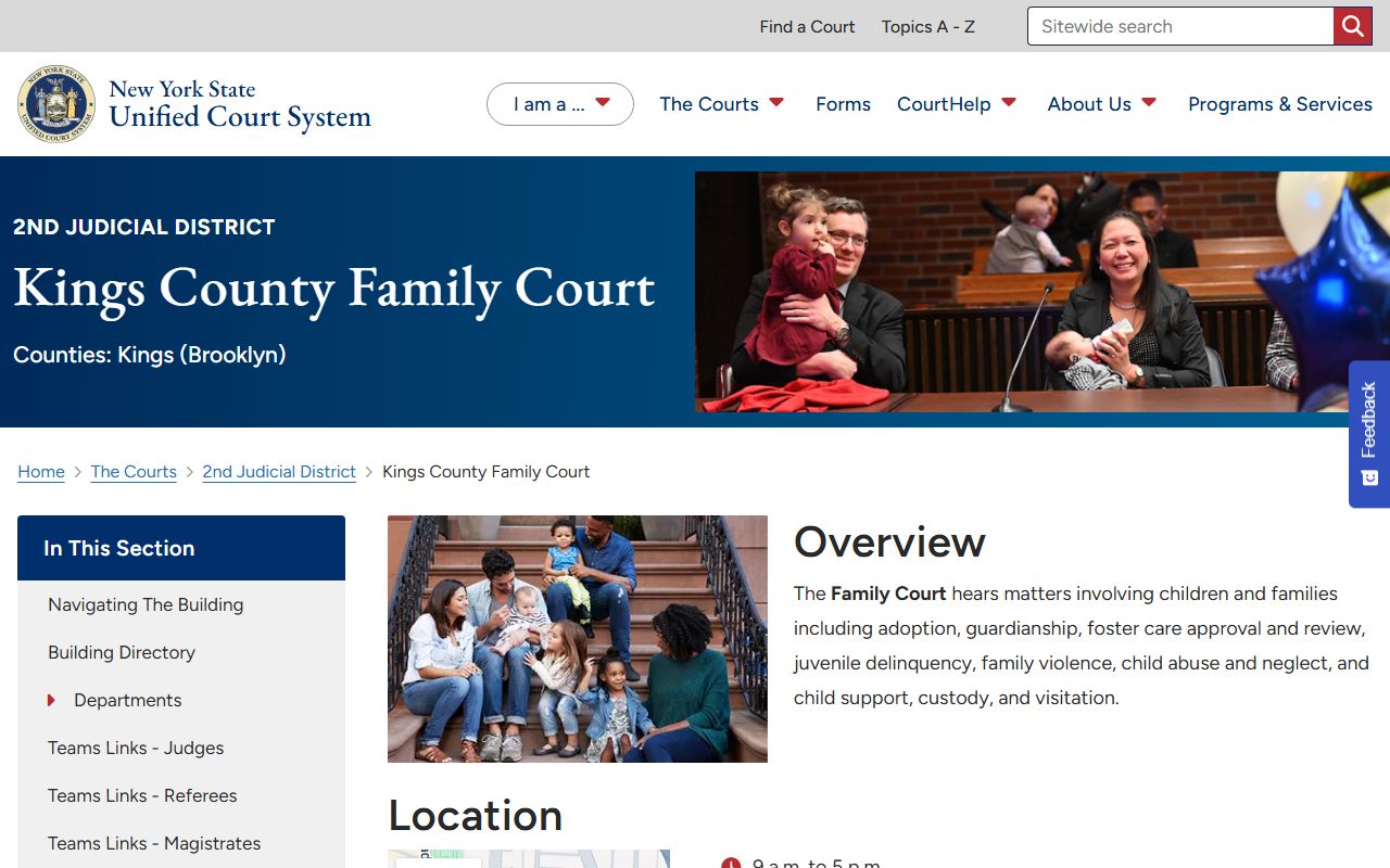 Kings County Family Court page with court records and services