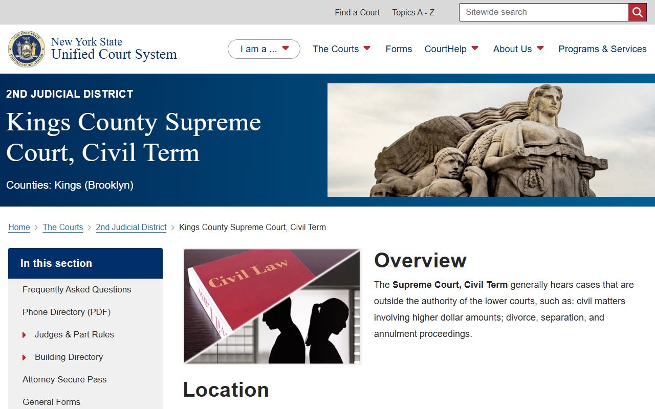 Kings County Supreme Court Civil Term page with court records details