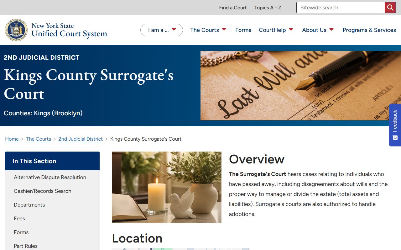 Kings County Surrogate's Court page for probate and estate records