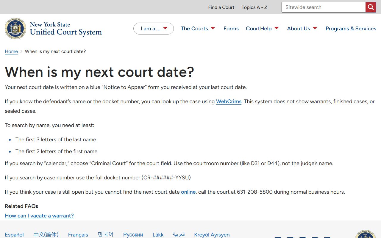 CourtHelp WebCrims guide for Kings County criminal court records