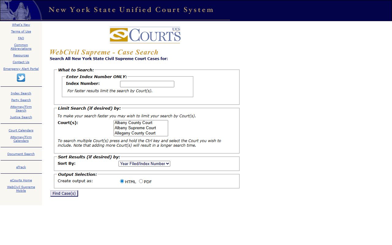 WebCivil Supreme case search portal for Kings County court records