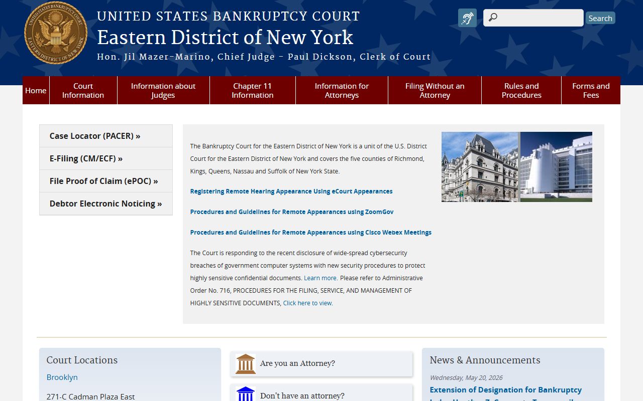 U.S. Bankruptcy Court EDNY site for Kings County public records and federal filings