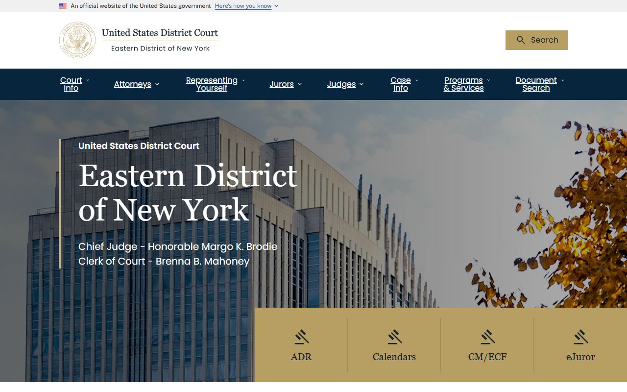 U.S. District Court EDNY portal serving Kings County alongside the Supreme Court