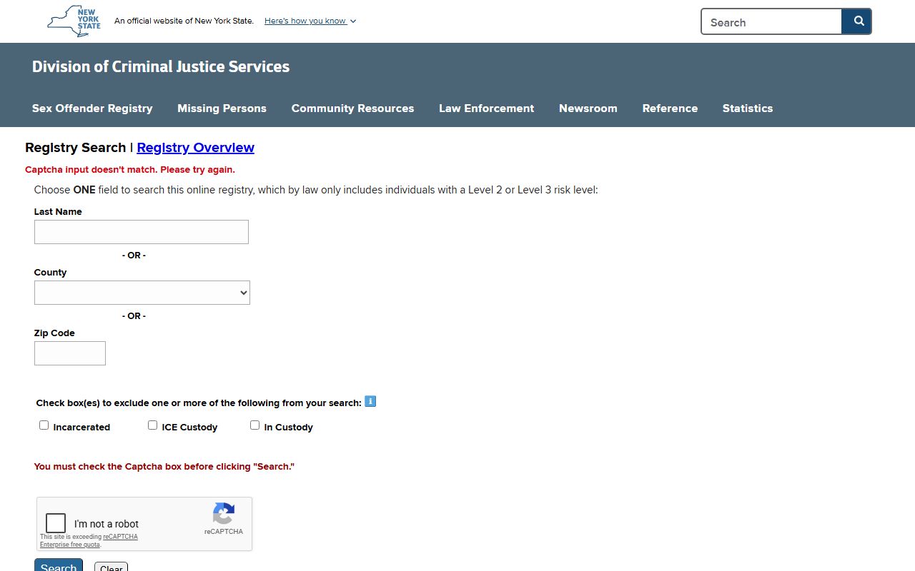 New York DCJS sex offender registry search for Kings County released inmates
