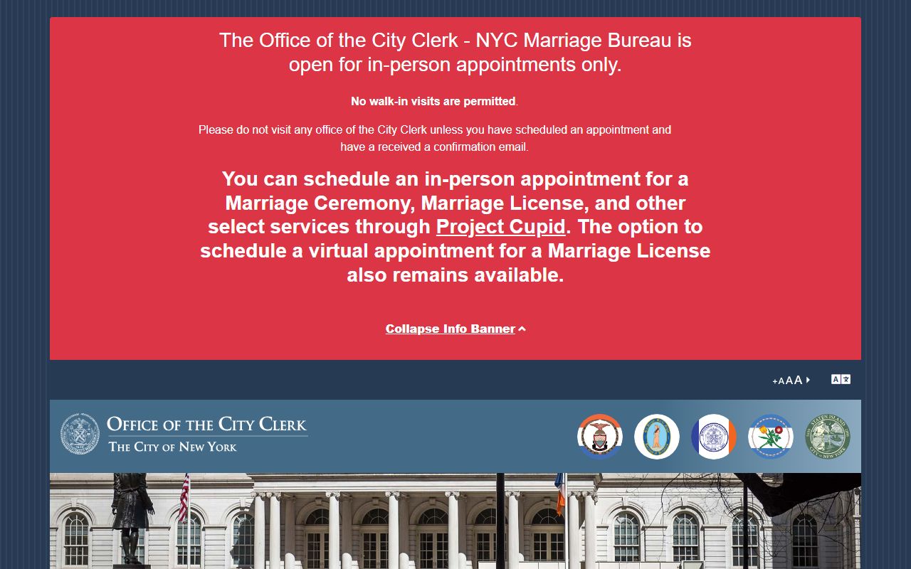 NYC City Clerk marriage records page for Kings County marriage and divorce records